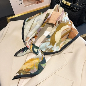 Floral Print Square Scarf Mulberry Satin And Cotton Blend Lightweight Neck Scarf Vintage Professional Head Scarf For Women