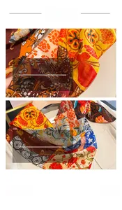 Detailaufnahme der Seiden-Halstuch-Naht mit feinem Vintage-Blumendruck und feiner Arbeit