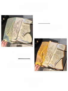 Detailed view of silk scarf edges with floral patterns and premium hem stitching