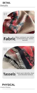 Close-up of thick winter scarf fabric with vintage patterns and fine fringe details