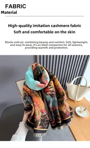 Detail of soft imitation cashmere scarf featuring a vibrant oil painting landscape print