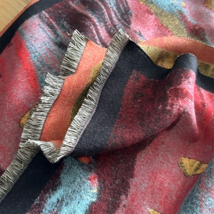 Retro faux cashmere scarf with abstract oil painting pattern and fringed edges for winter