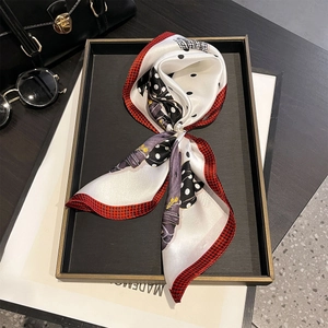 Foulard Quadrato In Raso Di Gelso Pois Pied De Poule Stampa Francese Elegante Retro Bandana Per Donna Accessorio Di Moda