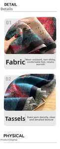 Detail of landscape print pashmina showing tight fabric weave and tassel fringe finish