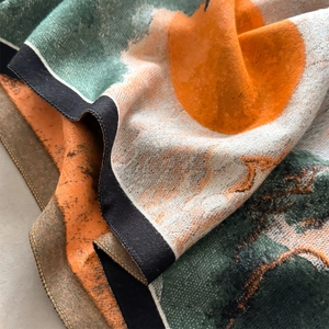 Thick landscape print pashmina scarf with artistic patterns and tassels for winter