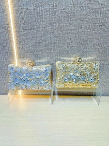 Luxury rhinestone evening clutch bag with crystal flowers in gold and silver