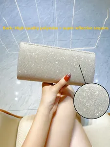 Detail of premium polyester back and high-density sparkling sequins on evening clutch