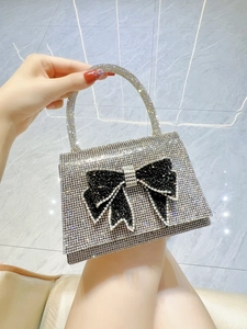 Luxury Rhinestone Bow Evening Bag For Women Sparkling Full Diamond Handbag With Detachable Metal Chain Wedding Party Tote