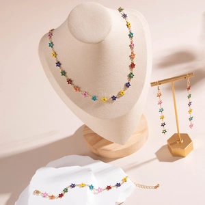 Colorful enamel star jewelry set with necklace earrings and bracelet in gold finish