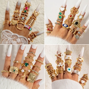 Bagues Bohèmes Vintage Alliage Fausse Künstliche Perle Strass Œil Du Mal Cœur Serpent Papillon Pour Femmes Bijoux De Mode
