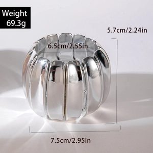 Silver chunky spiral textured stretch bracelet with polished mirror finish and dimensions