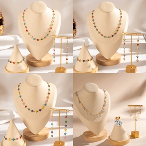 Bohemian Jewelry Necklace Bracelet Earrings Ring Colorful Evil Eye Heart Star Alloy Fashion Accessory Women