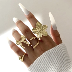 Alloy Flower Butterfly Bow Adjustable Open Rings Irregular Lava Texture Vintage French Style Jewelry For Women Girls