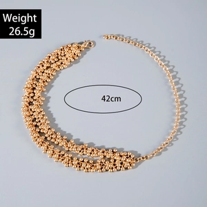 Double-layered golden CCB beaded necklace with 42cm length and lobster clasp