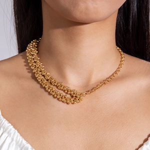 Fashion Double Layered Golden Geometric Round Beads Curb Chain Necklace For Women Personalized Sweet Cool Style Metal Jewelry