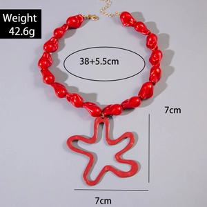 Statement red irregular pearl beaded necklace with oversized hollow star pendant