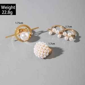 Detailed size and weight specs for gold alloy pearl ring set with geometric hollow designs