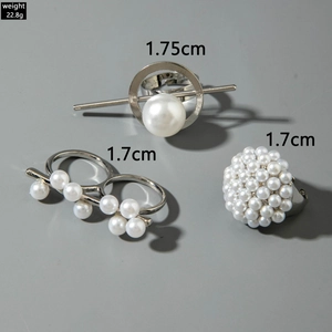 Detailed view of silver alloy pearl rings with sizes and weight for baroque set