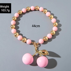 Pink acrylic cherry pendant necklace detail with weight 103.7g and length 44cm
