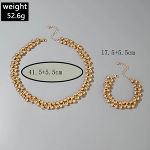 Chunky gold beaded necklace and bracelet set with lobster clasp and adjustable chains