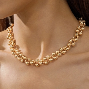 Fashionable CCB chunky gold ball necklace jewelry set for women with polished finish