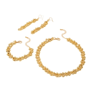 Vintage CCB geometric gold beaded jewelry set with chunky necklace, bracelet and earrings