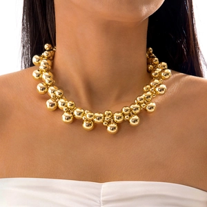 Big Metallic Cluster Beaded Choker Necklace High Gloss CCB Alloy Fashion Statement Glamorous Jewelry For Women