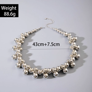 Chunky silver bead necklace with baroque oversized CCB metallic pearls 43cm long