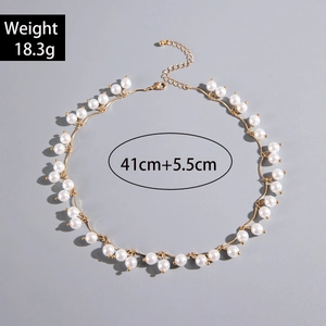 Detail of faux pearl necklace showing 41cm length and 18.3g weight specifications
