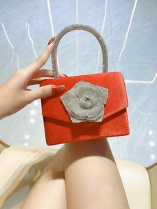 Luxurious Velvet Evening Bag With 3D Rhinestone Rose Handbag For Women Elegant Satin Wedding Party Crossbody Bag