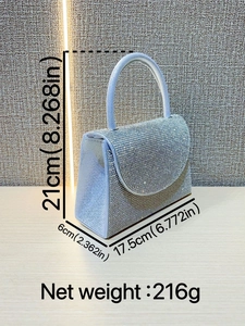 Elegant silver rhinestone evening clutch bag with top handle for parties and galas