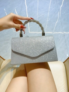 Shiny Glitter Evening Bag For Women Rhinestone Twist Handle Clutch Purse Elegant Party Wedding Handbag With Chain Strap