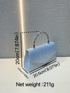 Sparkling silver evening clutch with rhinestones and metal twisted handle 20.5x20cm
