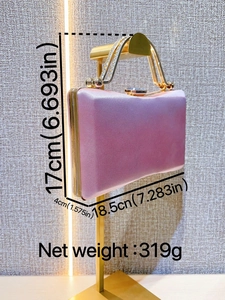 Elegant pink satin rectangular clutch bag with a gold rhinestone handle for evening parties