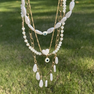 Bohemian Multi Layer Necklace Alloy Faux Artificial Pearl Evil Eye Heart Pendant Vintage Statement Jewelry For Women