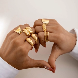 Set Di Anelli In Lega Placcati Oro Cavo Geometrico Irregolare Intrecciato Liscio Regolabile Hip Hop Punk Retrò Minimalista Gioielli