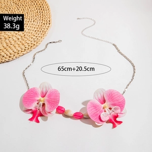 Chaîne de taille multicouche perles orchidée rose avec détails de taille et perles