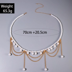 Chaîne de taille dorée avec glands en perles, longueur 70cm plus chaîne d'extension