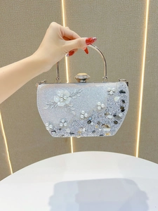 Pochette De Soirée Fleurie Strass Et Künstliche Perles Sac À Main Pailleté Avec Poignée En Métal De Luxe Pour Mariage