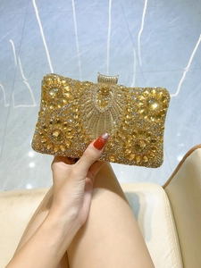 Luxury Rhinestone Evening Clutch Bag For Women Hard Shell Floral Formal Party Purse With Detachable Metal Chain