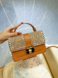 Women PU Leather Handbag Rhinestone Crystal Flap Retro Small Square Top Handle Crossbody Bag Evening Party Fashion