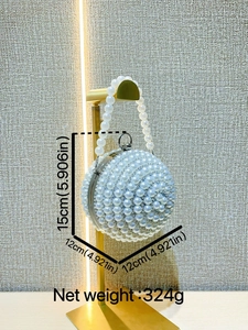 Elegant spherical pearl evening bag with silver metal frame and beaded handle for formal events