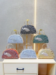 Luxury rhinestone evening clutches with peacock pattern design in six elegant colors