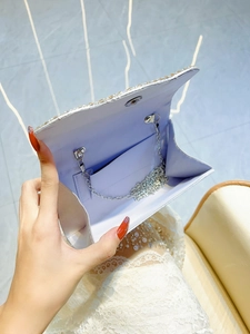 Pochette de soirée élégante à paillettes argentées avec bandoulière et doublure satin