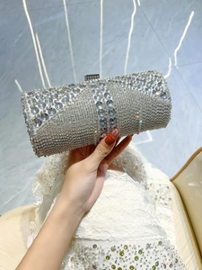 Luxury Rhinestone Tassel Evening Clutch Bag For Women Wedding Banquet Crossbody Shoulder Bag Glitter Cylinder Purse