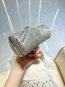 Elegant silver evening clutch bag with high-density rhinestones for weddings and parties