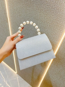 Elegant Square Evening Handbag For Women Glitter Rhinestone Sequin Party Clutch With Faux Artificial Pearl Handle For Wedding Banquet