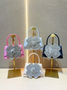 Elegant mini clutch bags with sparkling rhinestone camellia flower in four assorted colors