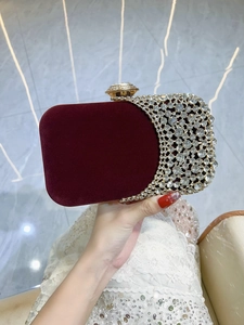 Borsa da Sera Vintage in Velluto con Strass per Donna Telaio in Metallo Dorato Chiusura Party Wedding Clutch con Catena