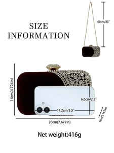 Borsa da sera in velluto rosso scuro con strass e tracolla a catena dorata